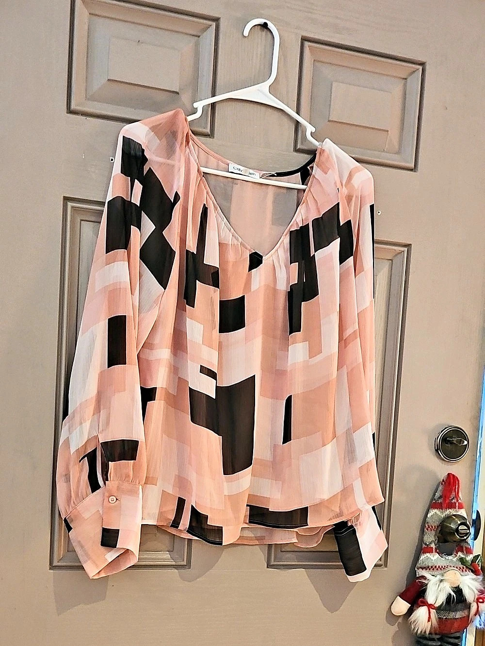 Calvin Klein Geometric Blouse in Pink & Black